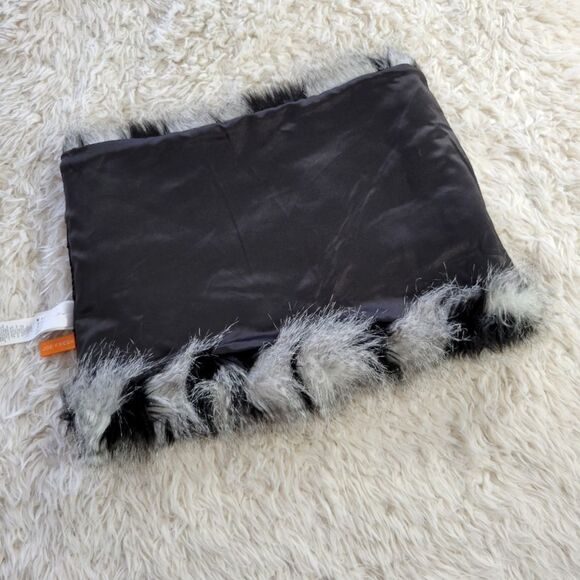 Faux Fur Satin Lined Neck Warmer Collar Cowl Black Gray OS - Picture 3 of 4